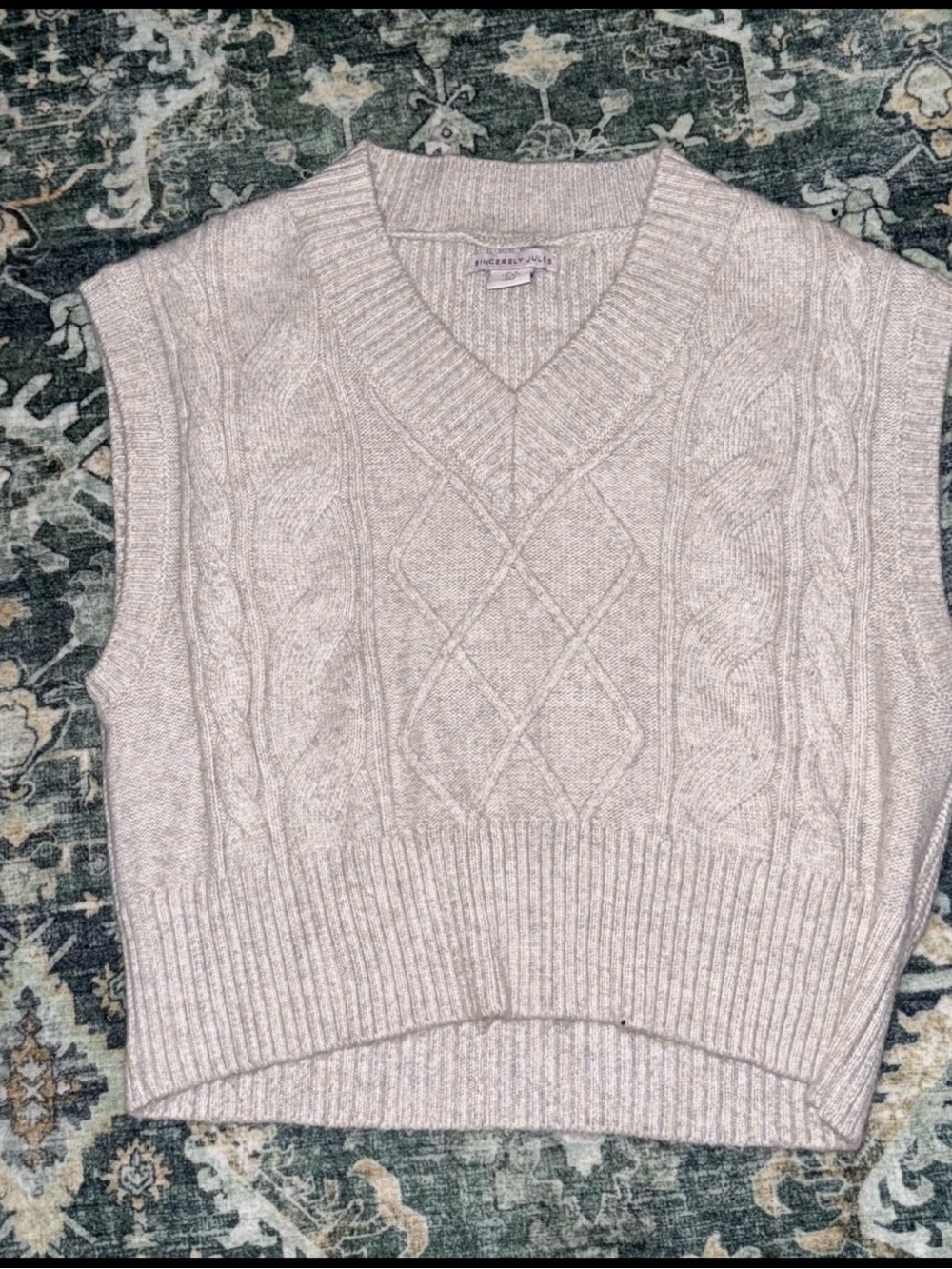 Sincerely Jules Cream Cable Knit V-Neck Sweater Vest